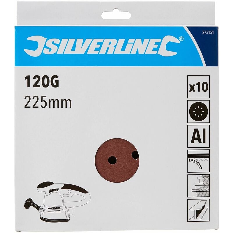 Silverline - Hook & Loop Discs Punched 225mm 10pk 225mm 120 Grit 273151