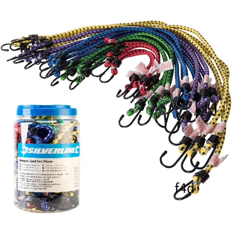 Bungee Cord Cords Tie Down Luggage Straps Hooks 20pc 250-750MM 759497 - Silverline