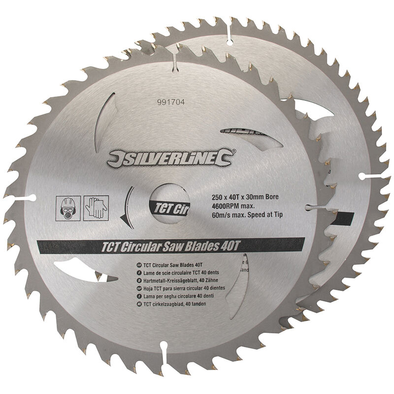 Image of Satz von 2 SILVERLINE TCT-Sägeblättern Ø250 mm Bohrung 30 mm - 40 und 60 Zähne - 991704