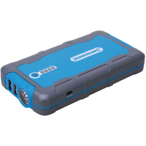 Silverline – Batterie externe 12V 6000mAh – Booster de démarrage 400A pour moteur essence jusqu'à 2,5L – Port USB 2,1A – Lampe torche intégrée - 000mAh
