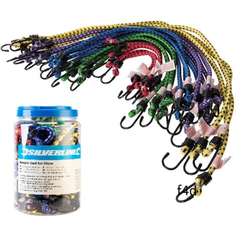 Silverline Bungee Cord Cords Tie Down Luggage Straps Hooks 20pc 250-750MM 759497