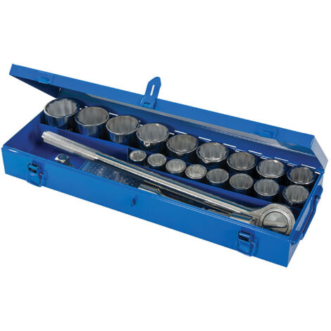 Silverline – Coffret de douilles 3/4 pouces – 21 pièces avec cliquet réversible et rallonges – Douilles métriques de 19 à 50 mm pour mécanique