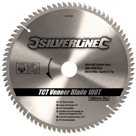 Silverline Disco de TCT para madera contrachapada, 100 dientes 300 x 30 - anillos de 25, 20 y 16 mm