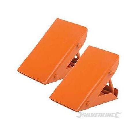 SILVERLINE FOLDING METAL X2 WHEEL CHOCK CARAVAN BOAT TRAILER CAR BLOCKS 525748