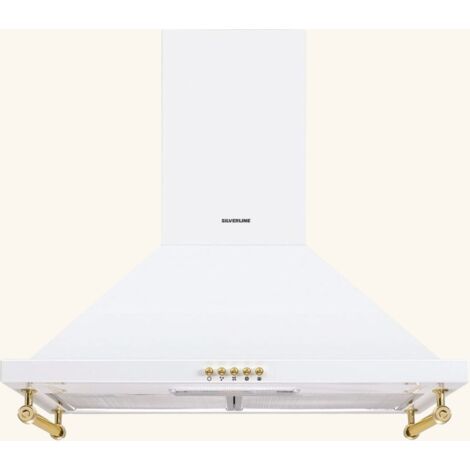Silverline – Hotte décorative vintage murale 90 cm – Extraction avec éclairage LED – Classe A – Débit d'air max 644 m3/h – Finition inox blanc mat