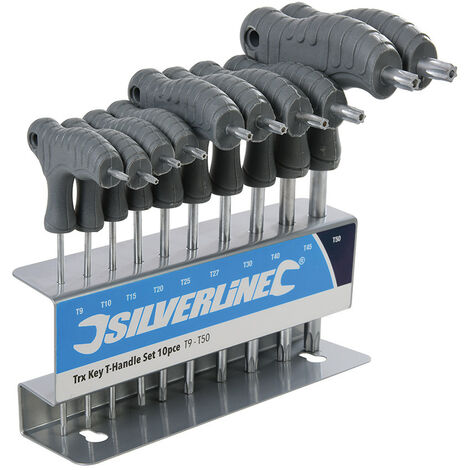 Silverline – Jeu de 10 tournevis Torx T9 à T50 – Acier chrome-vanadium – Poignées en plastique moulé – Pour vis Résistorx