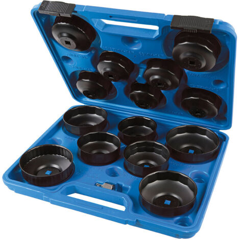 Silverline – Kit de cloches pour filtres à huile – Acier chrome-vanadium – Fini oxydé antirouille – Compatibilité clés 3/8 et 1/2 – Mallette rigide