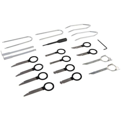 Silverline – Kit de démontage autoradio 20 outils – Compatible VW, Audi, Mercedes – Clés en acier inoxydable – Étui souple inclus