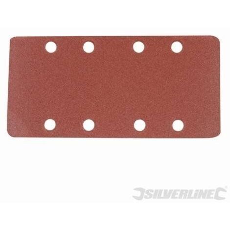 Silverline – Lot de 10 feuilles abrasives auto-agrippantes 93x190mm – Grain 120 – Perforées 8 trous – Pour ponçage bois dur