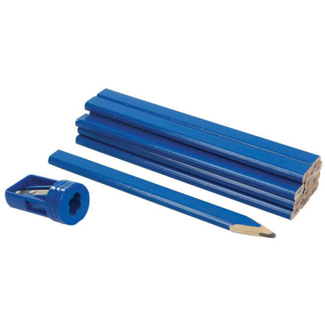 Silverline – Lot de 12 crayons de menuisier – Mine douce, forme ovale – Pour bois, brique et pierre – Inclus 1 taille-crayon