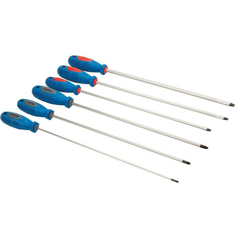Silverline – Lot de 6 tournevis extra-longs 325 mm – Acier chrome-vanadium – Pointes aimantées – Pour vis difficiles d'accès