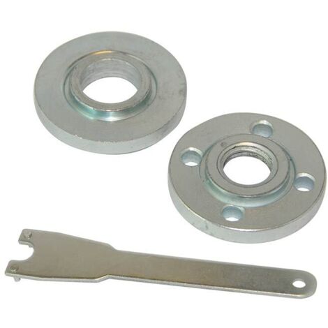 Silverline – Lot de clé à ergots et bagues de serrage pour disques M14 – Acier trempé – Compatible meuleuses d'angle – 2 flasques de rechange