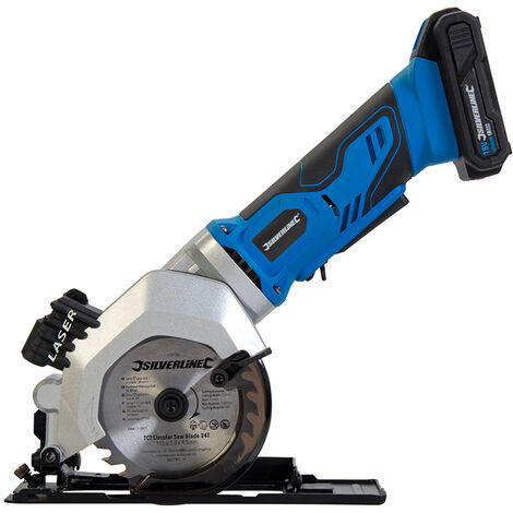 Silverline – Mini scie circulaire 115mm 18V – Alimentation Li-ion – Capacité de coupe 42mm – Vitesse 3400 tr/min pour bois dur et panneaux