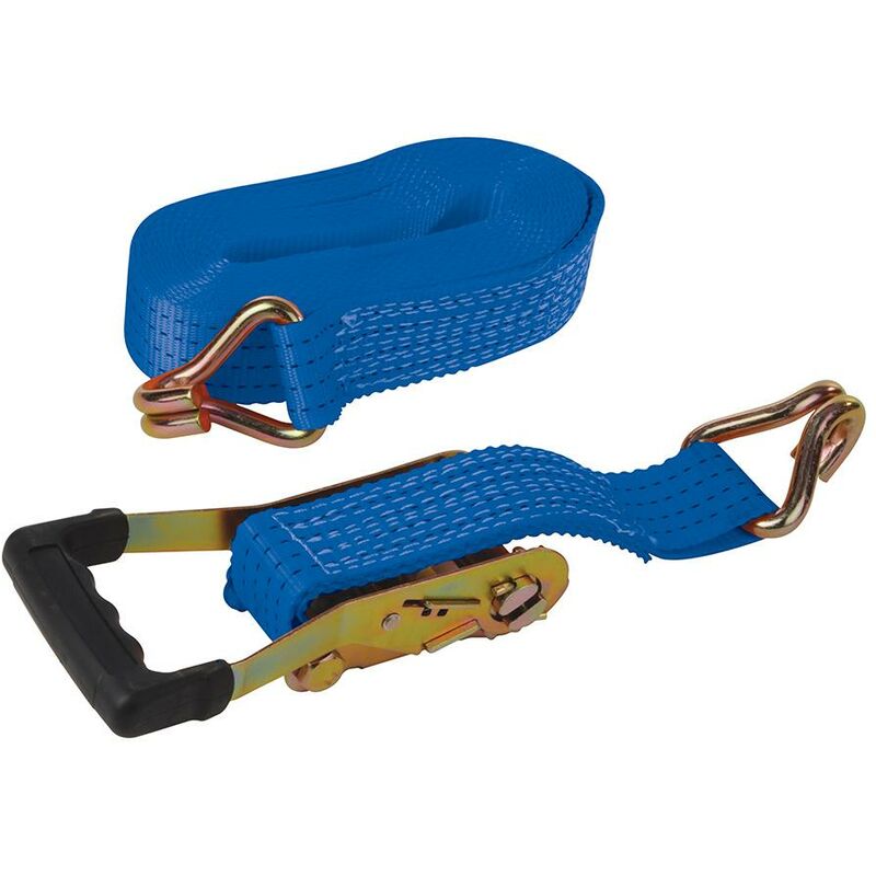 Silverline - Sangle d'arrimage avec crochet en j et poignée caoutchoutée 8 m x 50 mm, testé à 1 300 kg, rupture à 2 600 kg