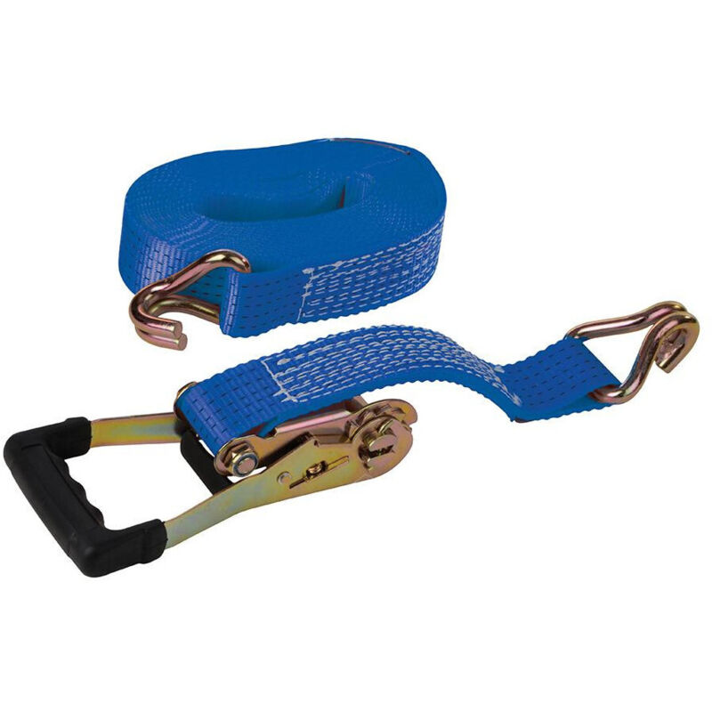 Silverline - Sangle d'arrimage avec crochet en j et poignée caoutchoutée 8 m x 50 mm, testé à 1 700 kg, rupture à 3 400 kg