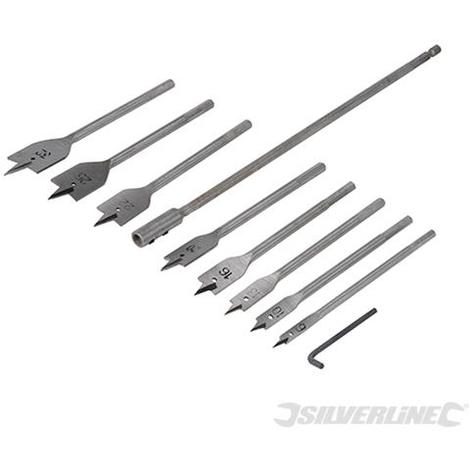 Silverline Set 10 pz di punte piatte e barra di prolunga 6 - 32 mm