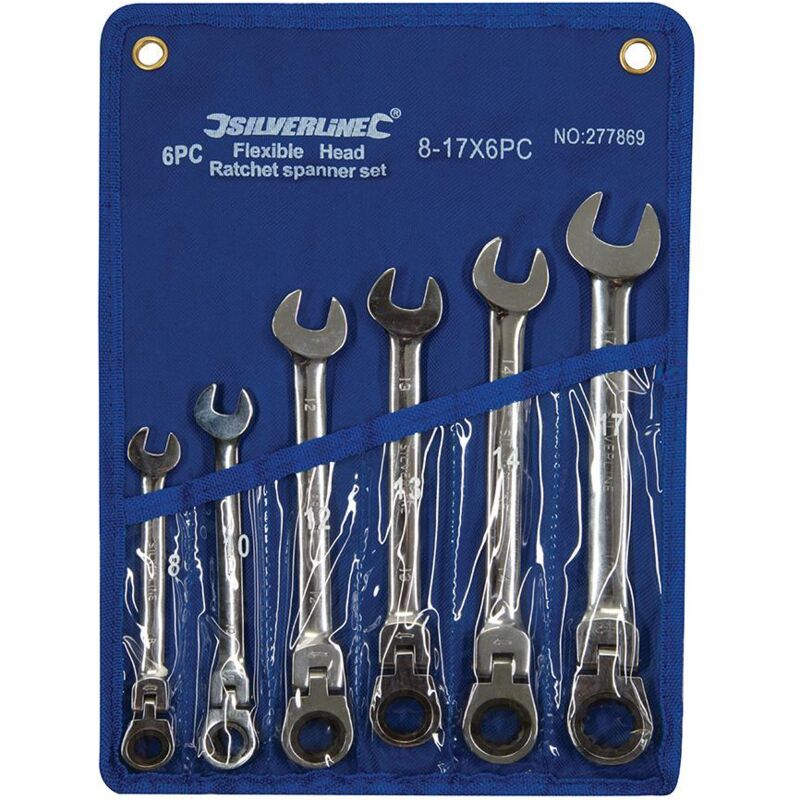 Set di chiavi a cricchetto combinate a testa flessibile 6 p.zi 8-17 mm