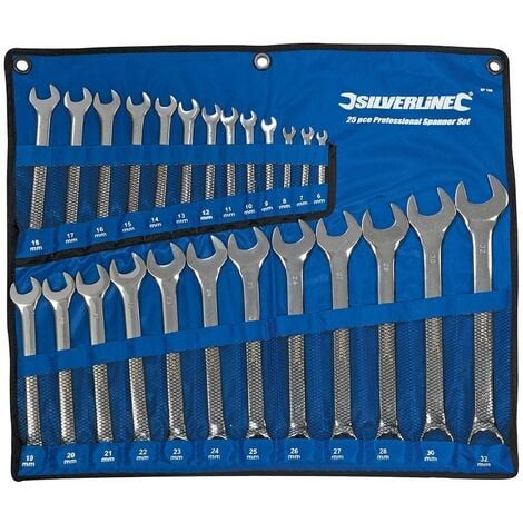 SILVERLINE SPANNER SET 25PC METRIC 6MM - 32MM COMBINATION WRENCH RING OPEN SP100