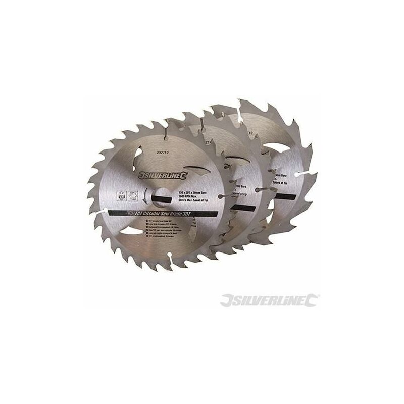 Silverline - TCT Circular Saw Blades 16, 24, 30T 3pk -