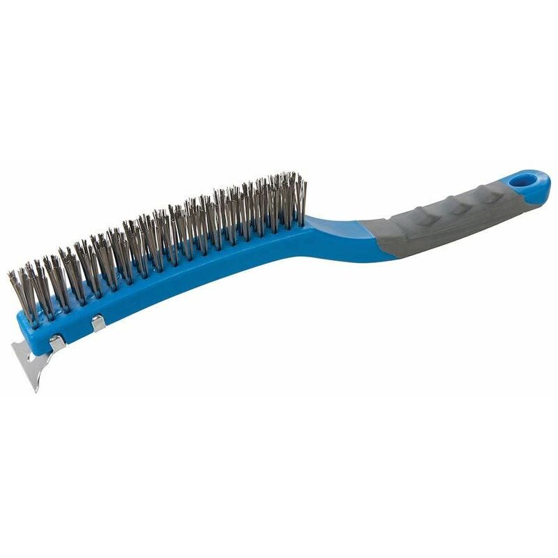 Silverline - Stainless Steel Wire Brush with Scraper 3 Row 156914