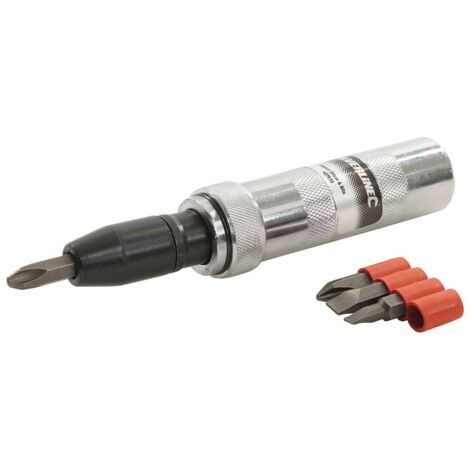 Silverline – Tournevis à frapper réversible 4 embouts – Embout carré 1/2 compatible – Porte-embout amovible 8 mm – Boîte de rangement métal