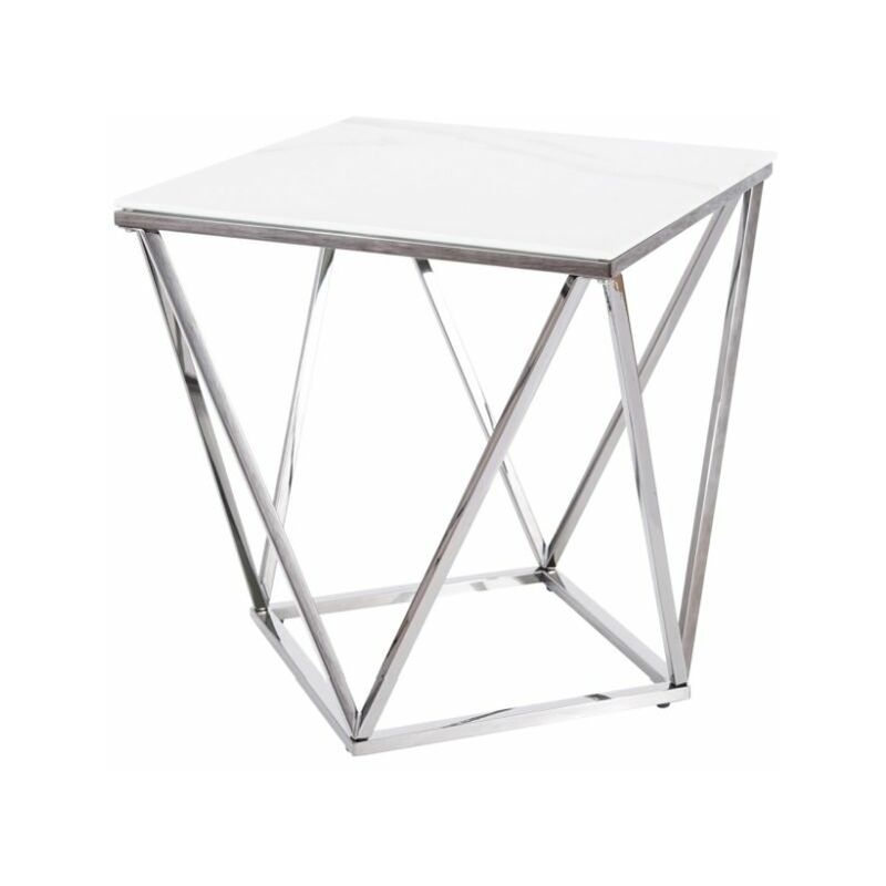 Hucoco - SILVERTO - Table basse style glamour salon - 53x50x50 cm - Table de café - Blanc
