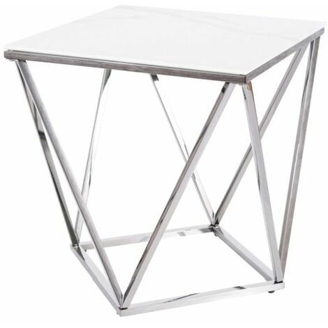 SILVERTO - Table basse style glamour salon - 53x50x50 cm - Table de café - Blanc