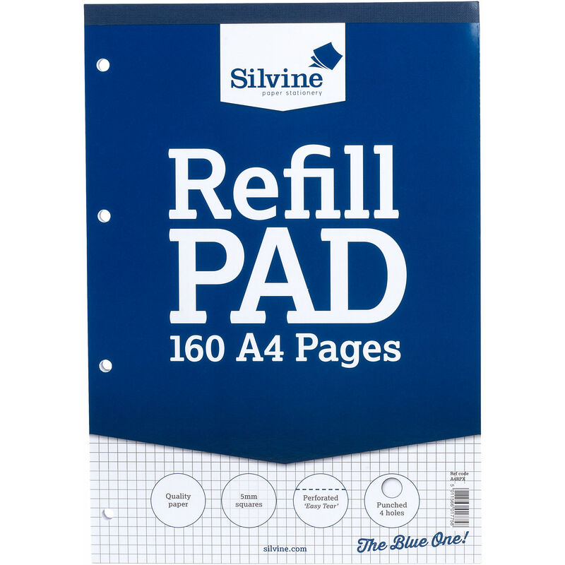 Silvine - A4RPX A4 Topbound Refill Pad - 5mm Squared 160 Pages (80 Sheets)
