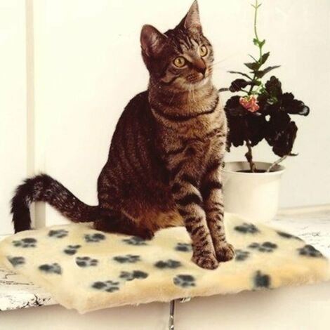 Silvio Design Katzen-Fensterliege Jacquard Plüsch beige mit Pfote braun