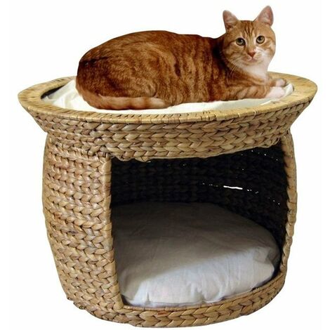Silvio Design Katzen-Korbturm Wasserhyazinthe natur-wollweiß