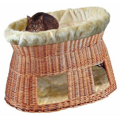 Silvio Design Katzen-Wohnwelt aus Weide mit Plüsch, beige