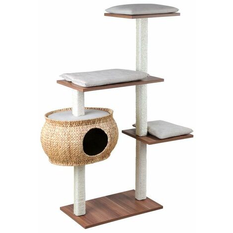 Silvio Design Kratzbaum Katzenboy Cosy mit Walnussdekor, Kissen sand, ca. 115x40x130 cm
