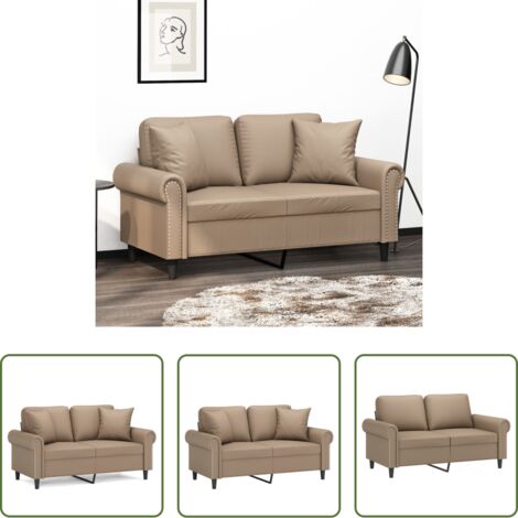 Similpelle -  Divano a 2 Posti con Cuscini Cappuccino 120 cm in Similpelle