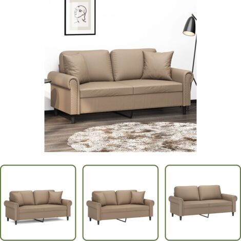 Similpelle -  Divano a 2 Posti con Cuscini Cappuccino 140 cm in Similpelle