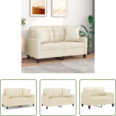 Similpelle -  Divano a 2 Posti con Cuscini Crema 120 cm in Similpelle