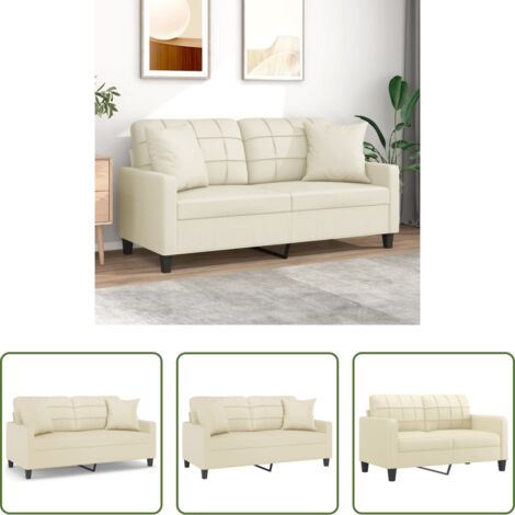 Similpelle -  Divano a 2 Posti con Cuscini Crema 140 cm in Similpelle