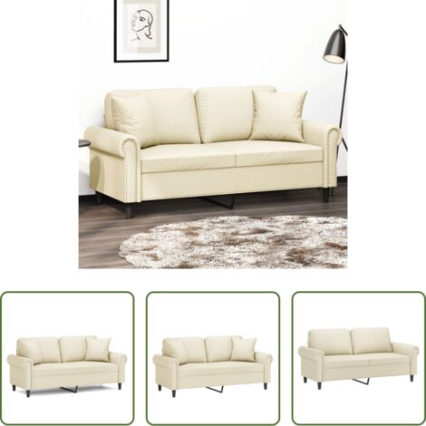 Similpelle -  Divano a 2 Posti con Cuscini Crema 140 cm in Similpelle