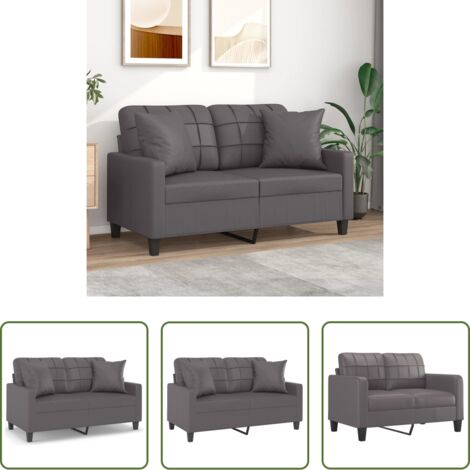 Similpelle - Divano a 2 Posti con Cuscini Grigio 120 cm in Similpelle