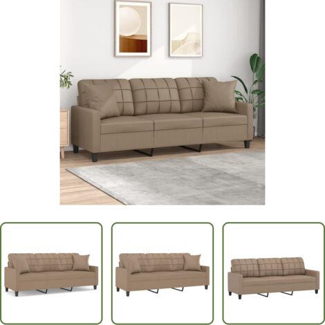 Similpelle -  Divano a 3 Posti con Cuscini Cappuccino 180 cm in Similpelle