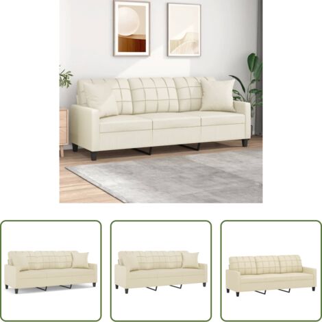 Similpelle -  Divano a 3 Posti con Cuscini Crema 180 cm in Similpelle