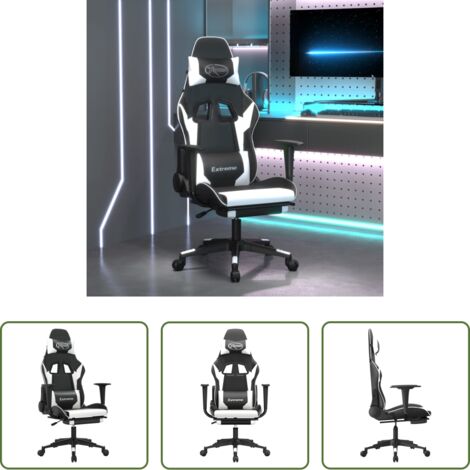 Similpelle -  Sedia da Gaming con Poggiapiedi Nero e Bianco in Similpelle