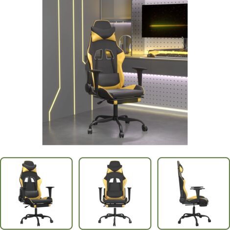 Similpelle -  Sedia da Gaming con Poggiapiedi Nero e Oro in Similpelle