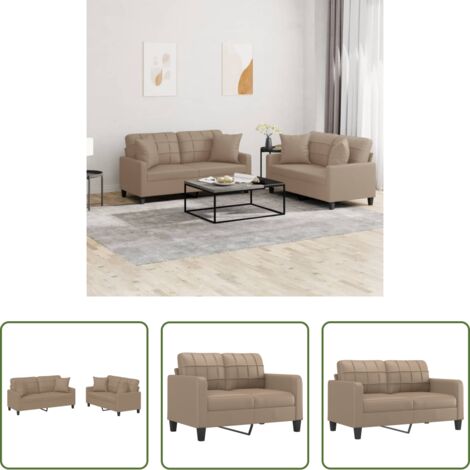 Similpelle -  Set di Divani 2 pz con Cuscini Cappuccino in Similpelle
