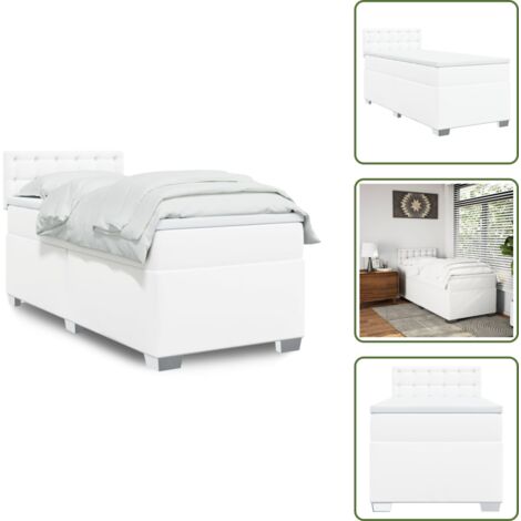 Similpelle - vidaXL Giroletto a Molle con Materasso Bianco 100x200 cm in Similpelle - Materasso morbido