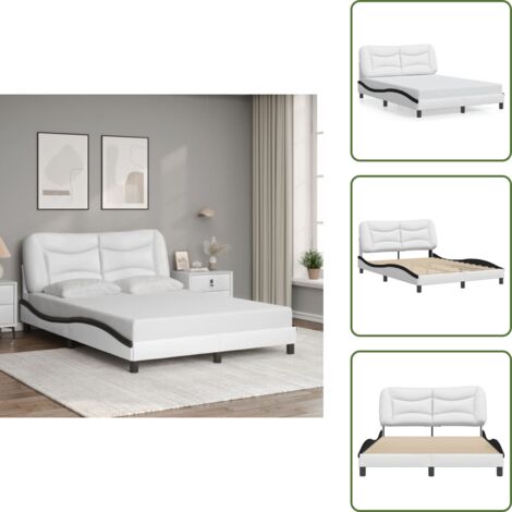 Similpelle - vidaXL Giroletto senza Materasso Hvar Bianco e Nero 140x190 cm in Similpelle - Doghe in compensato