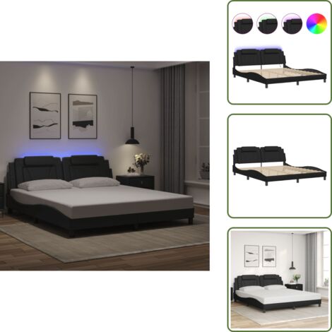 Similpelle - vidaXL Giroletto Viana con LED senza Materasso Nero 180x200 cm - Doghe in compensato