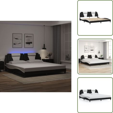Similpelle - vidaXL Giroletto Viana con LED senza Materasso Nero e Bianco 200x200 cm - Doghe in compensato