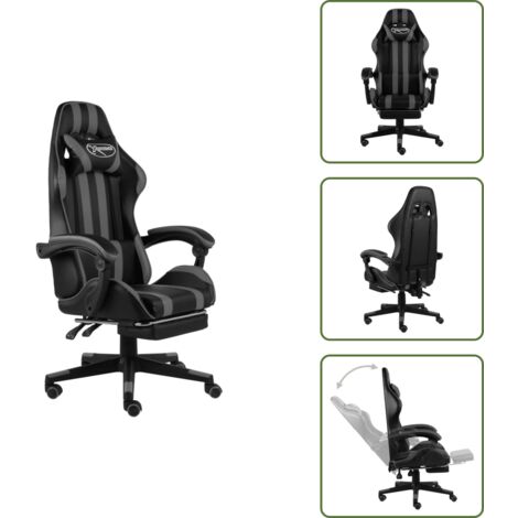 Similpelle - vidaXL Sedia da Gaming con Poggiapiedi Nero e Grigio in Similpelle - Comfort gaming