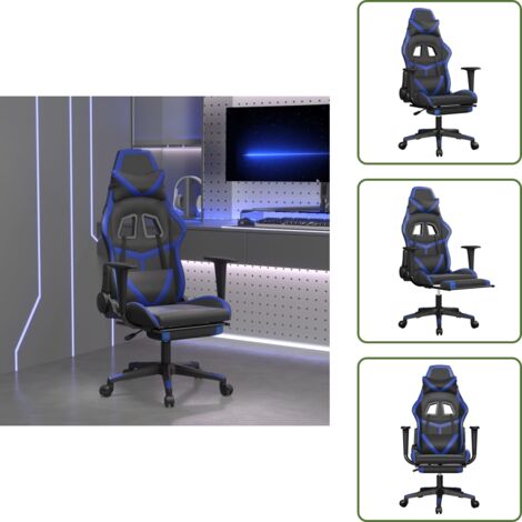 Similpelle - vidaXL Sedia da Gaming Massaggiante Poggiapiedi Nero e Blu Similpelle - Comfort
