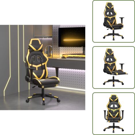 Similpelle - vidaXL Sedia da Gaming Massaggiante Poggiapiedi Nero e Oro Similpelle - Comfort